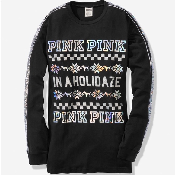 PINK Victoria's Secret Tops - New in online package pink Christmas bling shirt😍